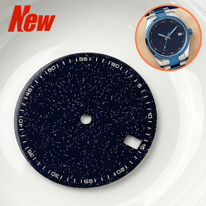Cloisonne Enamel Dial - หน้าปัดนาฬิกาเคลือบเอนาเมลสีฟ้าลายท้องฟ้าเต็มดาว ขนาด 28.5 มม. พร้อมตัวเลขอารบิก สำหรับกลไกอัตโนมัติ
