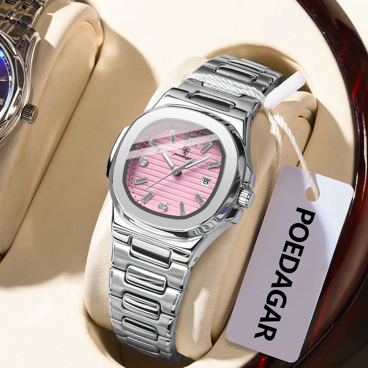 Luxury Watch Square - นาฬิกาข้อมือผู้หญิง POEDAGAR สี่เหลี่ยมแฟชั่น เรืองแสง กันน้ำ แสดงวันที่