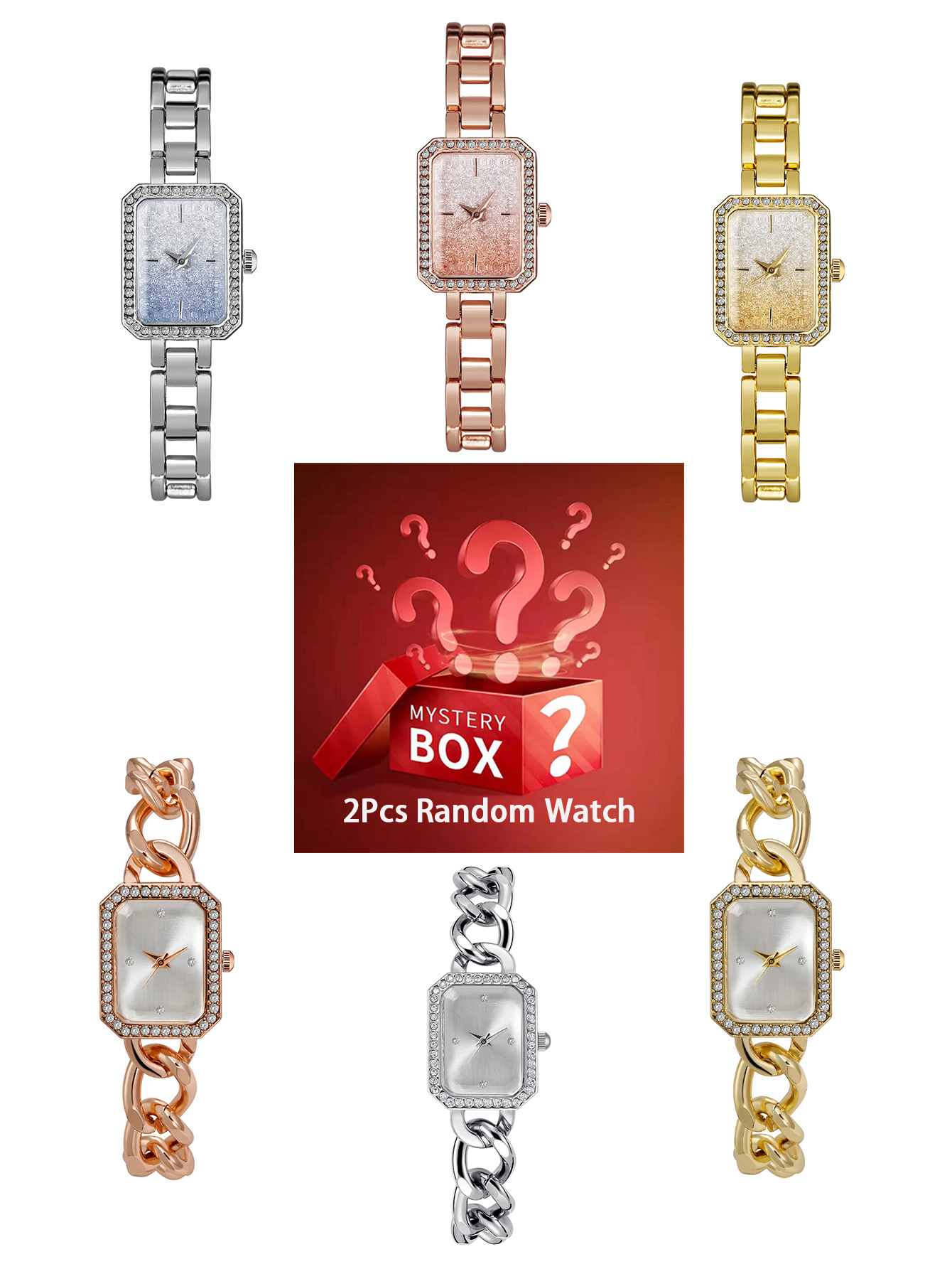 Luxury Watch Square - นาฬิกาข้อมือผู้หญิง 2 เรือน กล่องสุ่ม จัดส่งแบบสุ่ม นาฬิกาควอตซ์