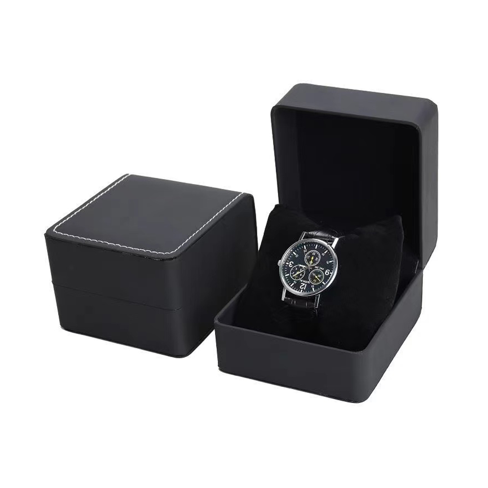 Luxury Watch Travel Case - Lnofxas สีดํานาฬิกาของขวัญกล่องหมอน PU หนังนาฬิกาข้อมือจอแสดงผลสําหรับชาย