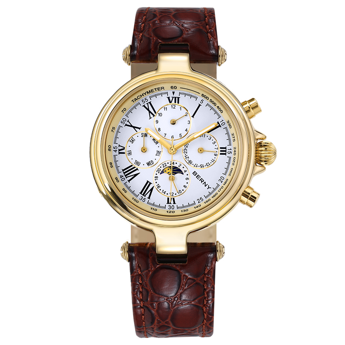 Chronograph Flyback Watch - BERNY นาฬิกาข้อมือผู้ชายอัตโนมัติสไตล์เรโทร ระบบแสดงข้างขึ้นข้างแรม เรืองแสง รุ่น ST1652