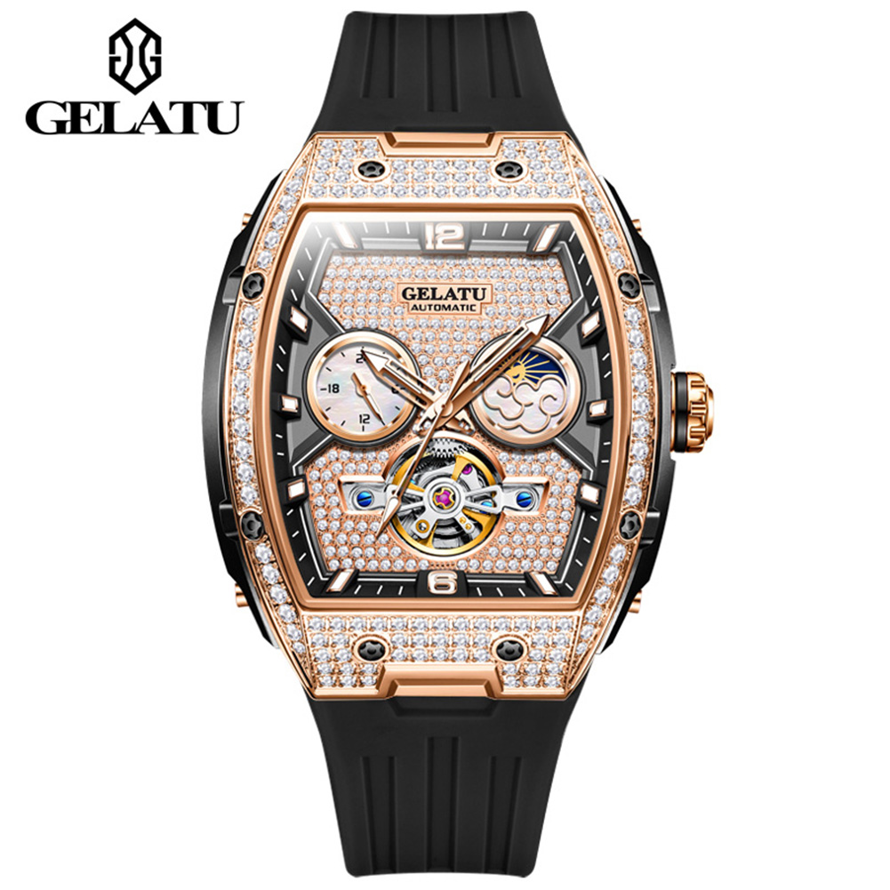 Luxury Watch Time - นาฬิกาข้อมือผู้หญิง GELATU 6016 รุ่นหรูหรา ดีไซน์โครงกระดูก ประดับเพชรเต็มหน้าปัด