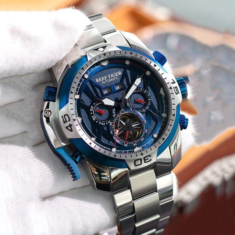 Chronograph Flyback Watch - นาฬิกาข้อมือผู้ชาย ระบบออโตเมติก ตัวเรือนสแตนเลส กันน้ำ 10ATM แสดงข้างขึ้นข้างแรม
