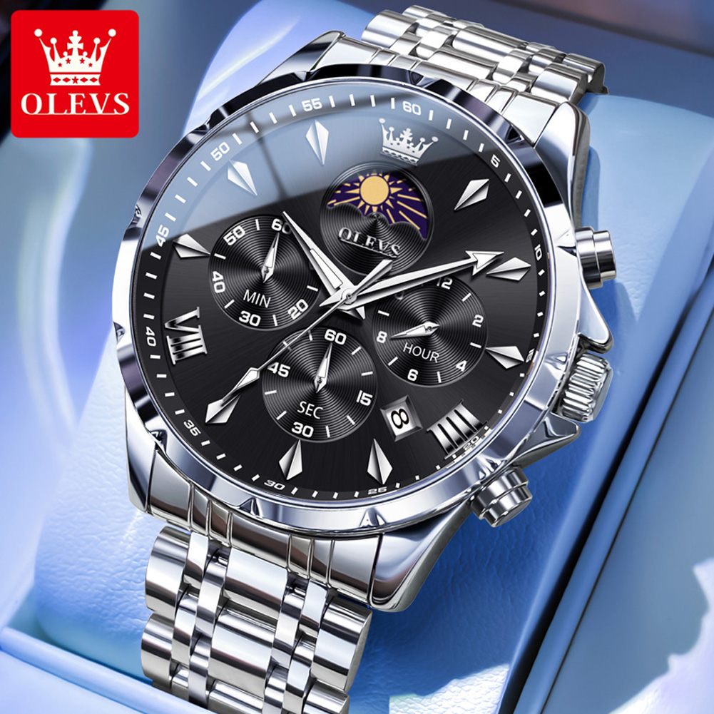 Luxury Watch Magazine - นาฬิกาข้อมือผู้ชาย OLEVS 3653 พร้อมฟังก์ชันแสดงข้างขึ้นข้างแรม ปฏิทิน กันน้ำ