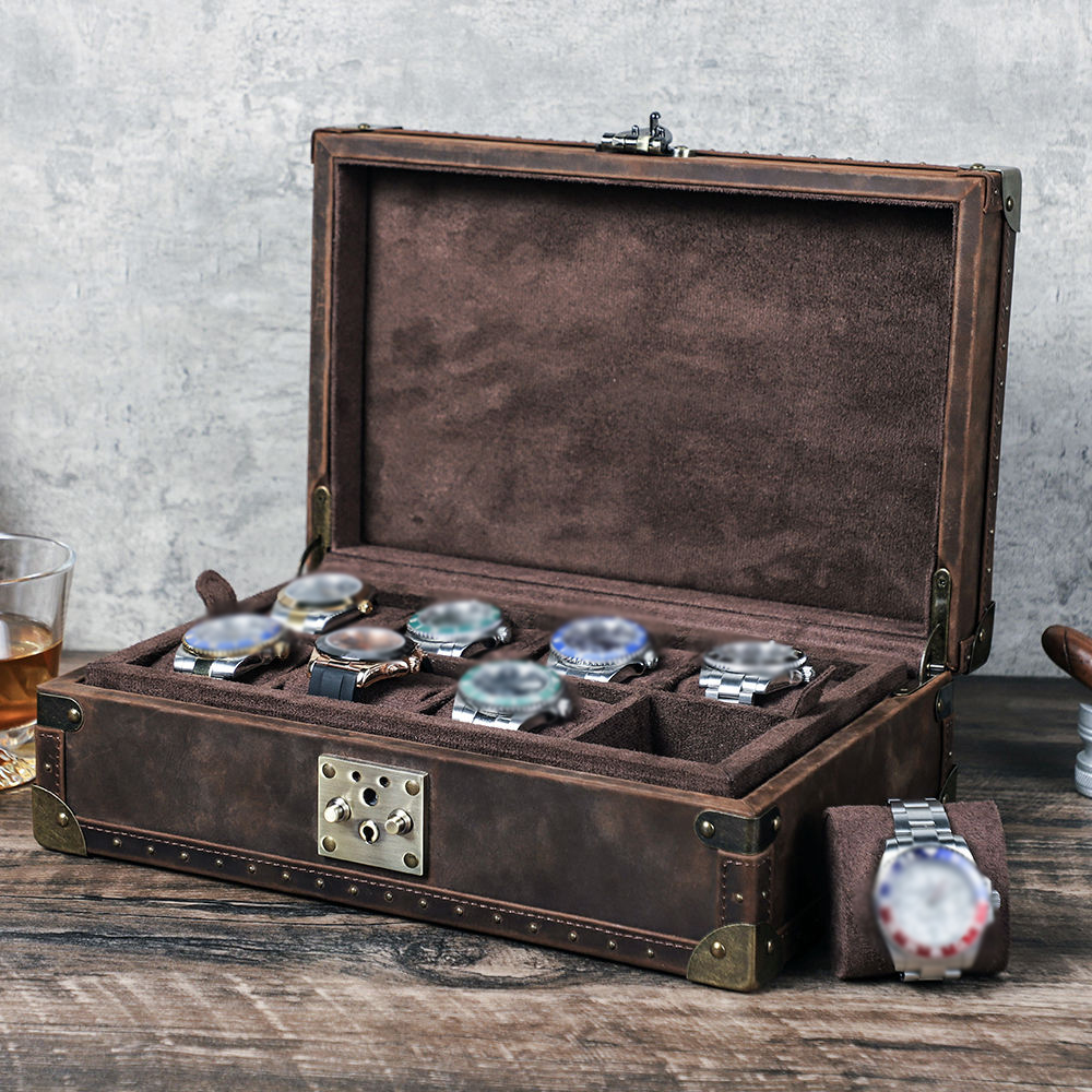Luxury Watch Travel Case - กล่องใส่เครื่องประดับหนังแท้ CONTACT'S FAMILY 8 ช่อง รุ่นวินเทจ