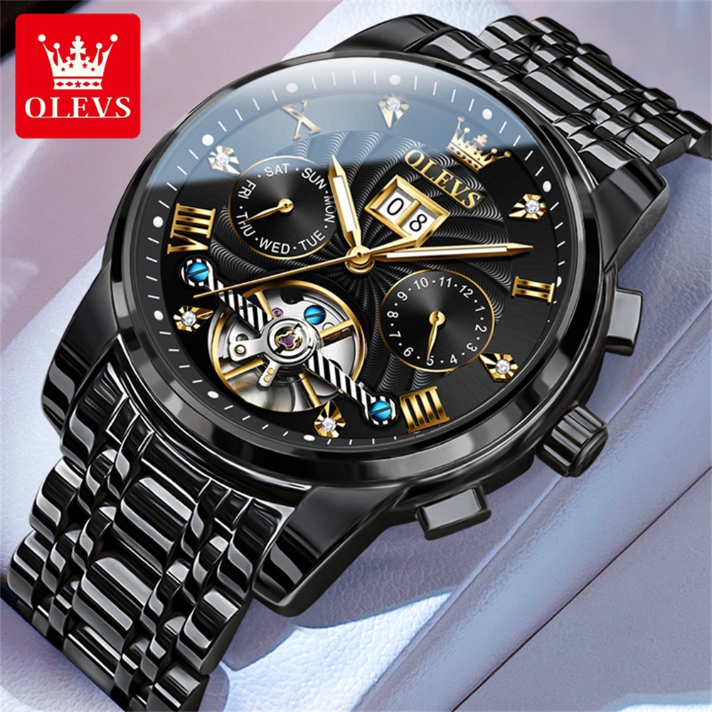 Chronograph Flyback Watch - OLEVS นาฬิกาผู้ชายคลาสสิก Tourbillon Multi-Function นาฬิกาผู้ชายอัตโนมัติเต็มรูปแบบนาฬิกาข้อมือชายระดับไฮเอนด์