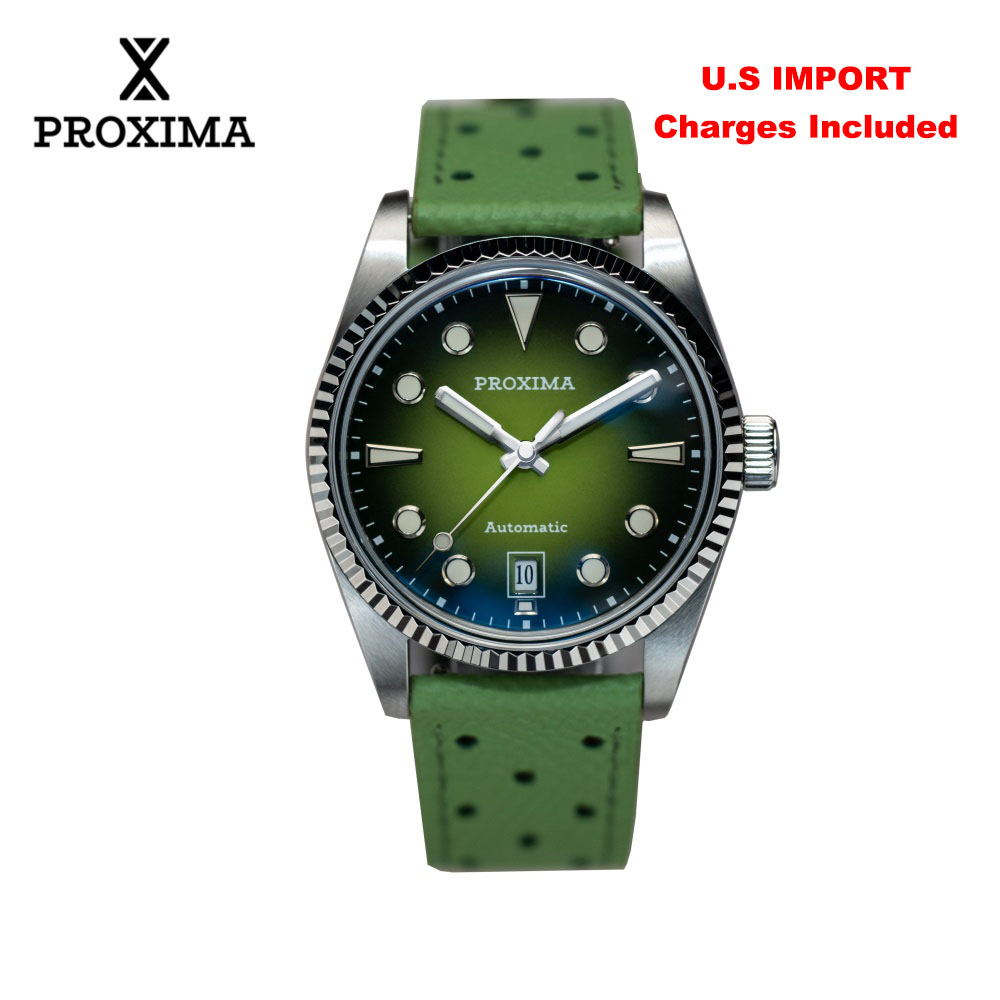 Cloisonne Enamel Dial - โปรซิมา PX1750 นาฬิกาผู้ชาย 37 มม.แฟชั่นหน้าปัดเคลือบธุรกิจแซฟไฟร์อัตโนมัติแกะสลักขอบหน้าปัด 10