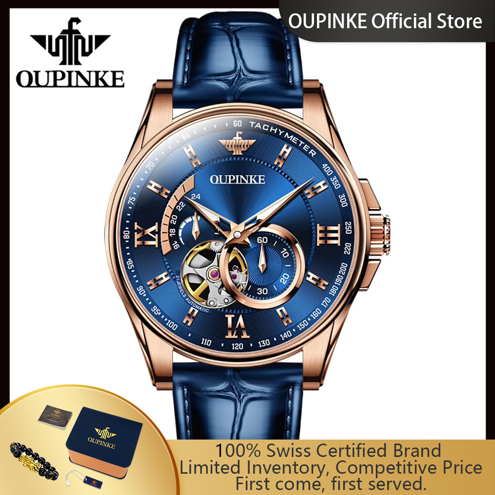 Chronograph Flyback Watch - นาฬิกาข้อมือผู้ชาย OUPINKE 3222 ของแท้ สายหนังแท้ กันน้ำ