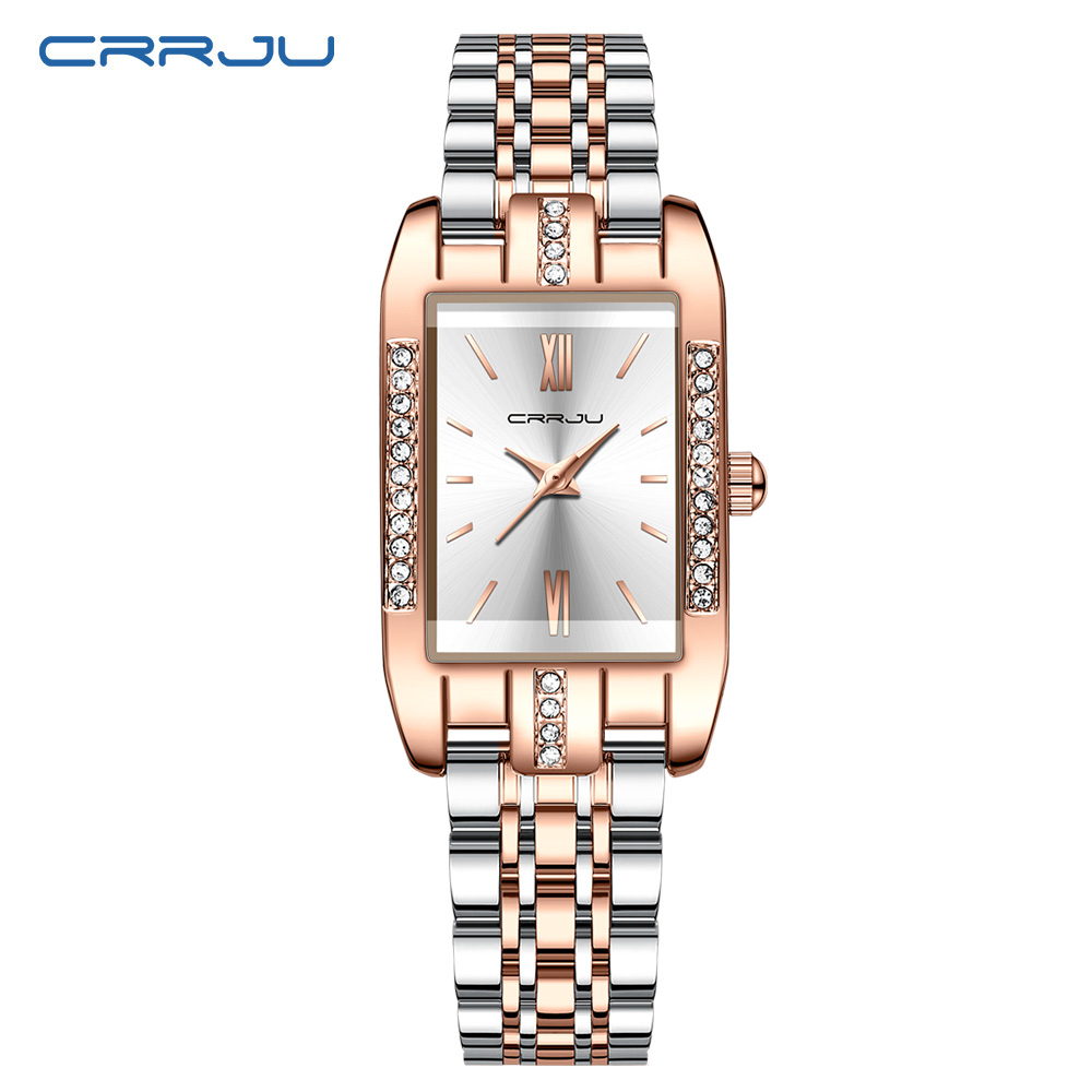 Luxury Watch Square - CRRJU Luxury Square นาฬิกาผู้หญิงกันน้ําสแตนเลสสุภาพสตรีนาฬิกาควอตซ์ Elegant นาฬิกาผู้หญิงแฟชั่น