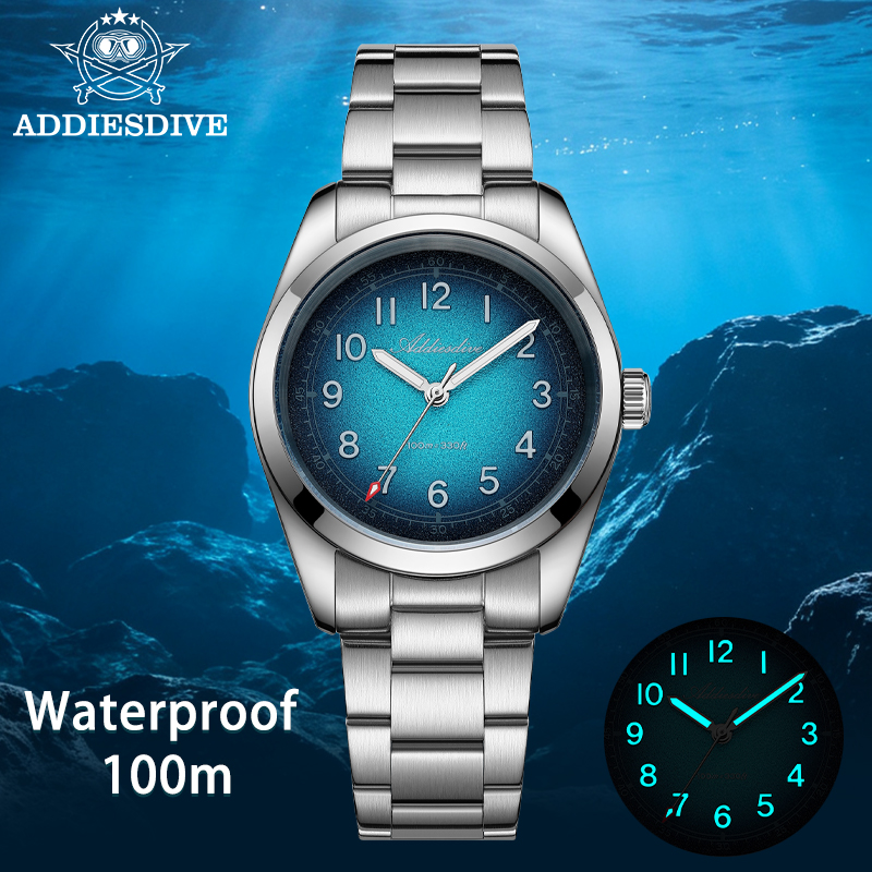 Luxury Watch It - ADDIESDIVE นาฬิกาควอตซ์คู่รักกระจกแซฟไฟร์ ซุปเปอร์ ลูมินัสนาฬิกาข้อมือสแตนเลส 36 มม.