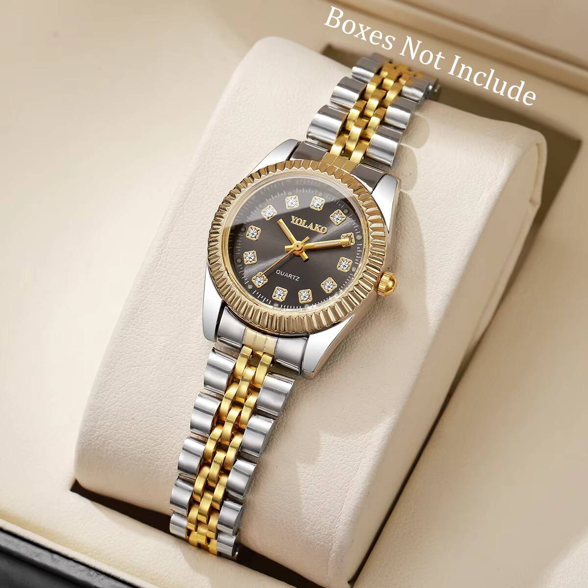 Luxury Watch Travel Case - แฟชั่นไรน์สโตนผู้หญิงนาฬิกาควอทซ์หรูหราสแตนเลสสตีลปฏิทินนาฬิกาข้อมือเรโลจิโอ เฟมินีโนนาฬิกาของขวัญ (ไม่มีกล่อง)