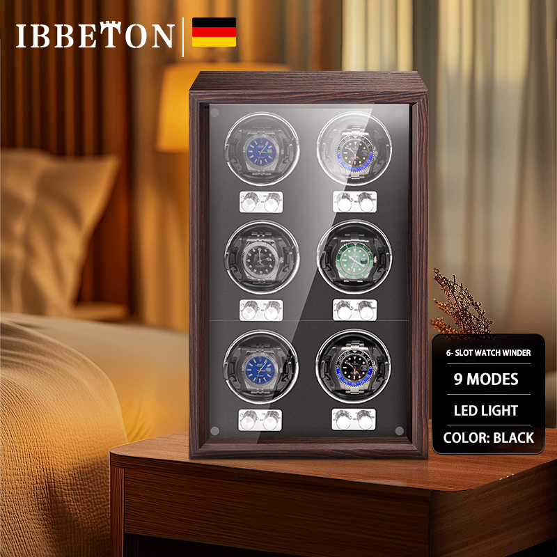 Luxury Watch Collection Box - IBBETON แบรนด์หรูนาฬิกาไม้ Winder High-End 6 สล็อตนาฬิกาอัตโนมัติกล่อง