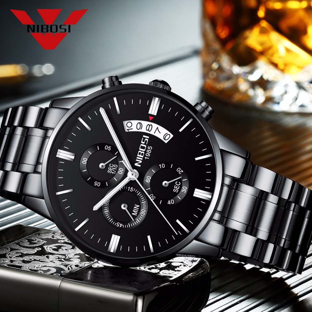 NIBOSI สแตนเลสสีดำนาฬิกาควอตซ์ - Luxury Watch Magazine บทวิจารณ์และราคา