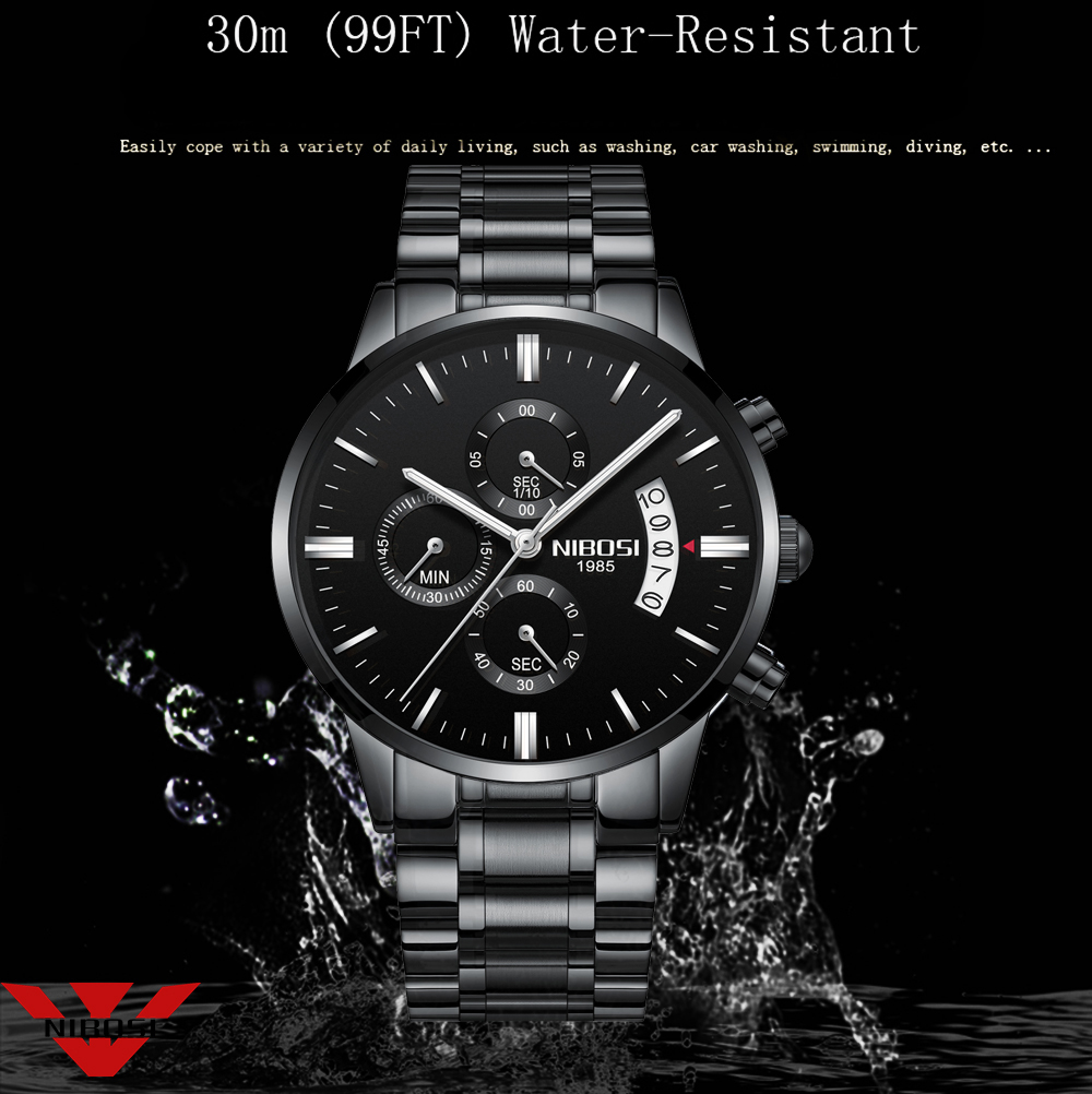 NIBOSI สแตนเลสสีดำนาฬิกาควอตซ์ - Luxury Watch Magazine บทวิจารณ์และราคา