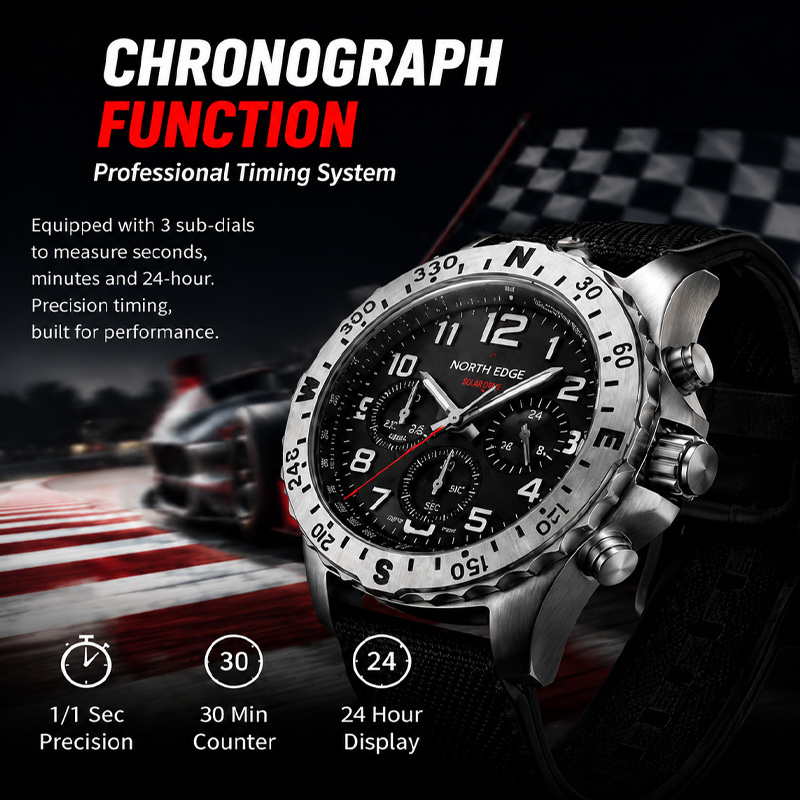 นาฬิกาข้อมือผู้ชาย NORTH EDGE  - Chronograph Flyback Watch บทวิจารณ์และราคา
