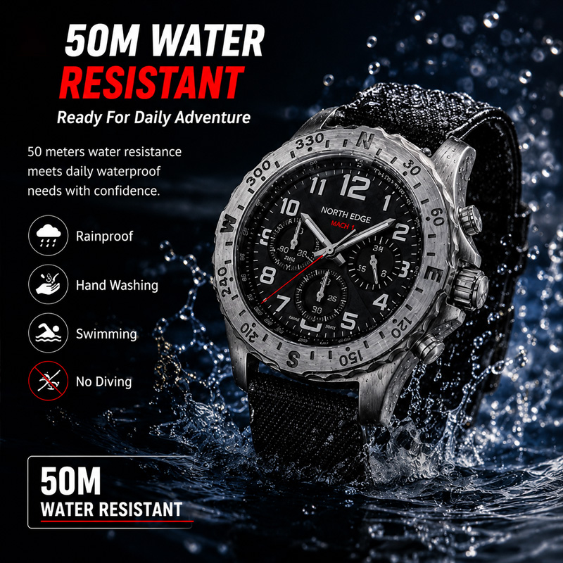 นาฬิกาข้อมือผู้ชาย NORTH EDGE  - Chronograph Flyback Watch บทวิจารณ์และราคา