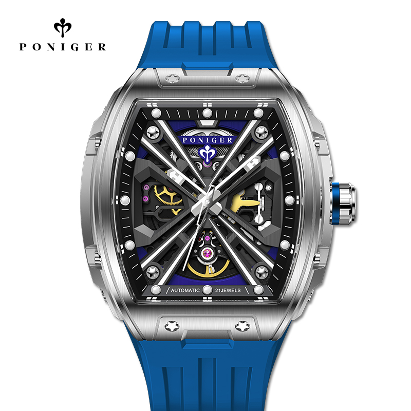 PONIGER หรูหรานาฬิกาผู้ชายอัตโ - Luxury Watch On Rubber Strap บทวิจารณ์และราคา